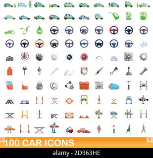 100 Auto-Symbole eingestellt. Cartoon-Illustration von 100 Auto-Symbole Vektor-Set isoliert auf weißem Hintergrund Stock Vektor