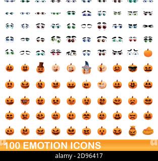 100 Emotionssymbole eingestellt. Cartoon Illustration von 100 Emotion Symbole Vektor auf weißem Hintergrund isoliert gesetzt Stock Vektor