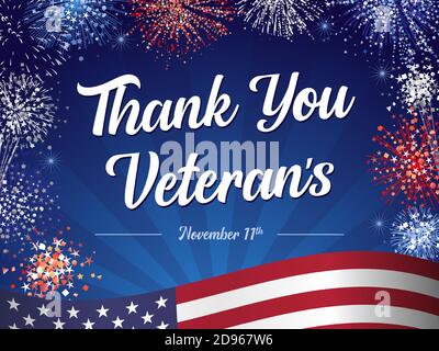 Danke Veteranen für den Dienst an unserem Land und den Schutz unserer Freiheiten. Veterans Day Grußkarte mit handbeschriftetem Schriftzug. Plakat zur Typografie für Feiertage Stock Vektor