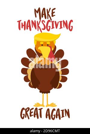 Machen Sie Thanksgiving wieder groß - Thanksgiving Day Poster mit niedlichen truthahn in Trump Perücke. Herbstfarben-Poster. Gut für Schrottbuchungen, Poster, Begrüßung Stock Vektor