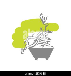 Japanischer alter Bonsai Baum im Topflogo Stock Vektor