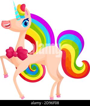 Lustige Einhorn mit Regenbogenmähe Stock Vektor