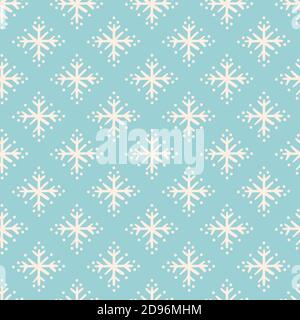 Vektor geometrische Schneeflocke Muster. Nahtloses Vektor-Design, einfache stilisierte Eiskristall auf hellblauem Hintergrund. Abstraktes Design in halber Tropfenhöhe. Perfekt für Papierprojekte, Stoff und Wohnkultur. Stock Vektor