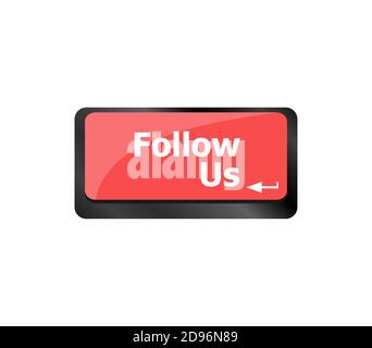Social-Media-Konzept. Tastatur mit Follow US-Taste Stockfoto
