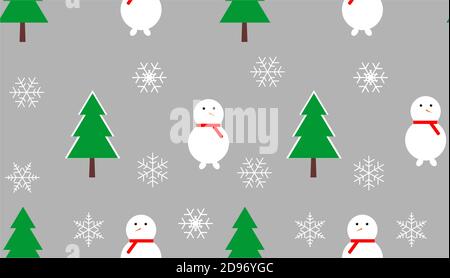 Weihnachtliche nahtlose Muster mit Schneemann, Tannen und Schneeflocken. Perfekt zum Einpacken von Papier, Vorlagen, Hintergrund von Weihnachten und Neujahr Karten Stock Vektor