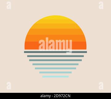 Sonne und Meer Retro-Symbol. Vektorgrafik für Sonnenuntergangssymbole. Stock Vektor