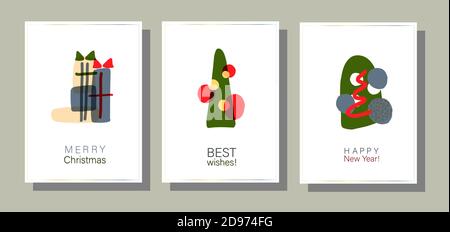 Minimalistische Grußposter. Weihnachtskarten im Stil des Minimalismus. Abstrakte Formen Stock Vektor