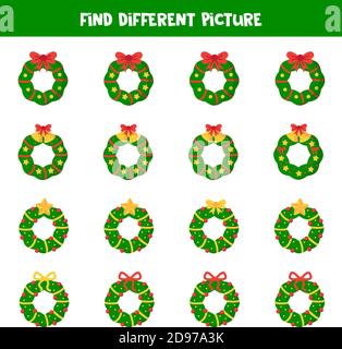 Finden Sie verschiedene Weihnachtskranz in jeder Reihe. Stock Vektor