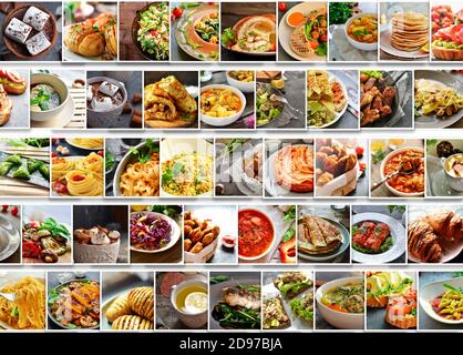 Collage von Obst Gemüse in Form eines Herzens. Vegetarismus und Veganismus. Collage von Fotos von verschiedenen Lebensmitteln. Vielfältiges Essen ist die Küche von Stockfoto