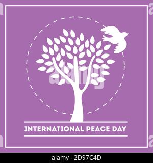 International Day of Peace Schriftzug mit Taube und Baum Silhouette vektorgrafik Design Stock Vektor