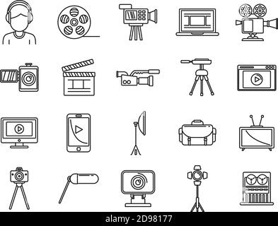 Symbole für Videomaman, Umrissstil Stock Vektor