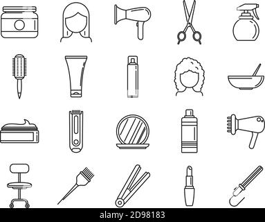 Friseursalon Symbole gesetzt, Kontur Stil Stock Vektor