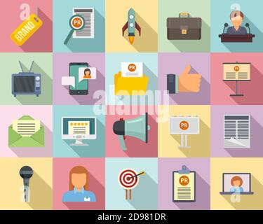 PR-Spezialisten Icons Set, flacher Stil Stock Vektor