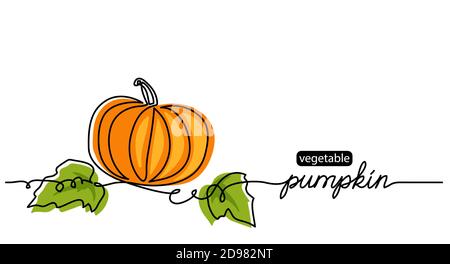 Ppumpkin einfache Vektor-Illustration. Eine kontinuierliche Linie Zeichnung Kunst Illustration mit Schriftzug Kürbis Stock Vektor