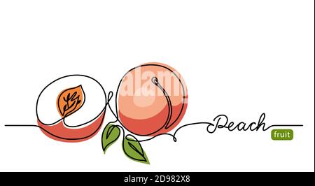 Peach einfache Vektorgrafik. Eine kontinuierliche Linie Zeichnung Kunst Illustration mit Schriftzug Pfirsich Frucht Stock Vektor