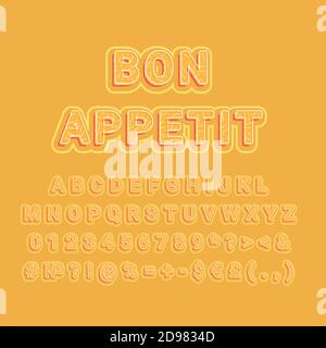 Bon Appetit vintage 3d Vektor Alphabet Set Stock Vektor