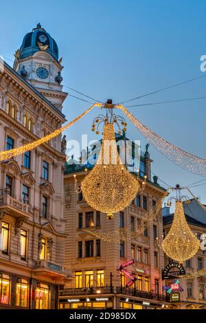 Weihnachtsbeleuchtung, Graben Fußgängerzone, Wien, Österreich Stockfoto