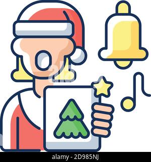 Singende Weihnachtslieder RGB-Farbsymbol Stock Vektor