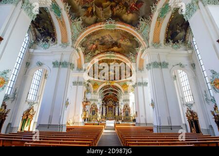 Im Inneren der Kathedrale von St.Gallen (ehemalige Benediktinerkloster St. Gallen) UNESCO Weltkulturerbe, Schweiz. Stockfoto