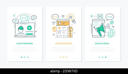 Blog Konzept Linie Design Stil Web-Banner Stock Vektor