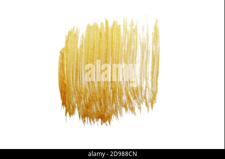 Abstrakt goldene Abstriche Pinsel Acryl im Grunge Stil auf weiß Hintergrund mit Platz für Text auf weißem Hintergrund Stockfoto