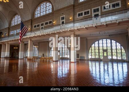 Ellis Island National Monument (USA National Park Service), dem Registry Room oder der Great Hall, NYC Stockfoto