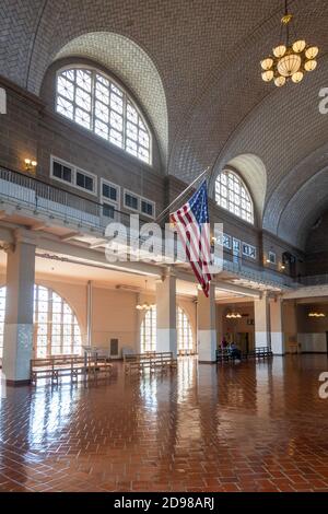 Ellis Island National Monument (USA National Park Service), dem Registry Room oder der Great Hall, NYC Stockfoto