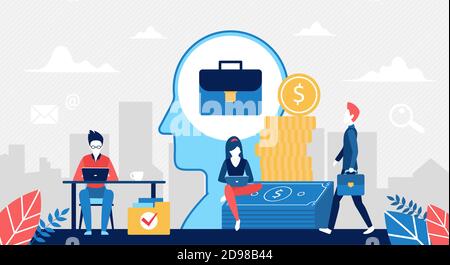 Business Teamwork Konzept Vektor Illustration. Cartoon Business Menschen Team arbeiten mit Laptop, um Gewinne zusammen zu erhöhen, Unternehmen Gruppe Forschung Erfolg Lösung in Geldwachstum, Analytics Hintergrund Stock Vektor