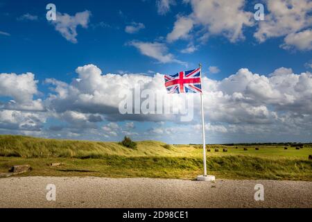 ST. MARTIN DE VARREVILLE, NORMANDIE, FRANKREICH - SEPTEMBER CIRCA, 2020. D-Day WWII Monument erinnert an die französische Landung von General Leclerc in Utah Beac Stockfoto