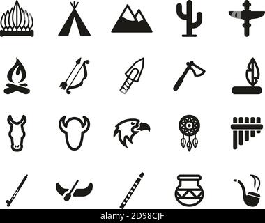 Native American Culture Icons Black & White Set Big Stock Vektor