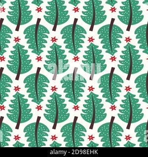 Weihnachtsbaum Muster Hintergrund-Design, niedlich saisonale Vektor nahtlose Wiederholung von festlichen Bäumen und Sternen. Abbildung „Feiertage“. Stock Vektor