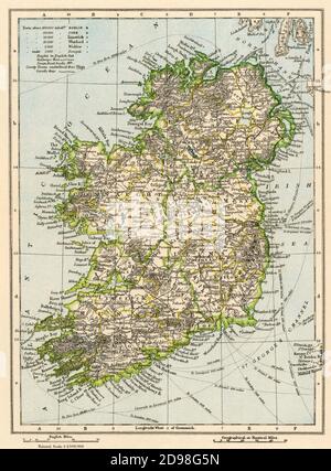 Karte von Irland, 1870er Jahre. Farblithographie Stockfoto