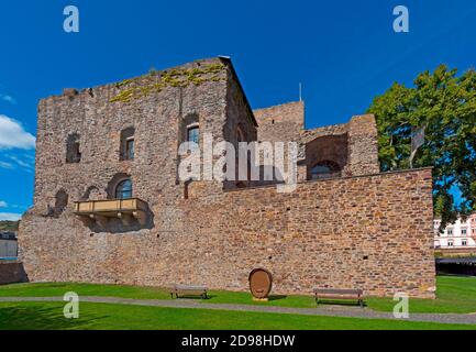 Schloss Brömser, Weinmuseum, Weingut und Weinberge in Rüdesheimer Stadt am rheintal. Hessen, Deutschland, Europa Stockfoto