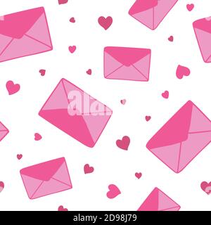 Liebe Brief Briefumschläge und Herzen, traditionelle St. Valentine Feiertag Feier Hand in Doodle Stil Design für Geschenkpapier, Textil gezeichnet, wiederholen Muster Vektor Illustration Stock Vektor