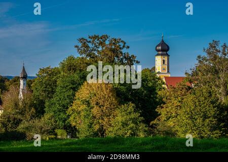 St. Martin Kirche und Kloster, Bernried am Starnberger See in Oberbayern, Deutschland Stockfoto