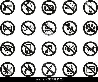 Symbole Für Kein Zeichen Oder Verbotene Zeichen Schwarz-Weiß-Set Groß Stock Vektor