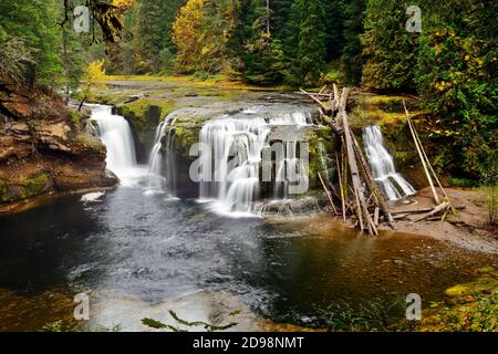 Lower Lewis River Falls im Herbst, Washington-USA Stockfoto