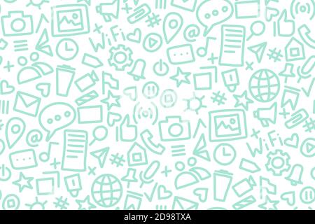 Social Network nahtlose Muster Doodle Stil. Vektor-Illustration Wits handgezeichnete Symbole Stock Vektor