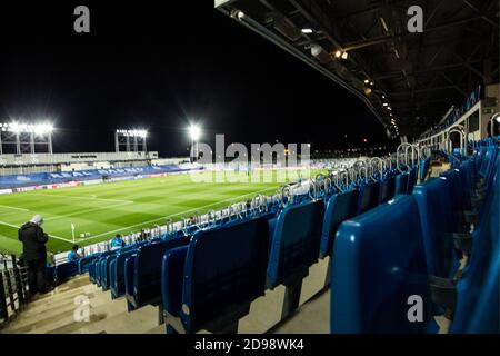 Madrid, Spanien. November 2020. Detail des Stadions während der UEFA Champions League, Fußballspiel zwischen Real Madrid Club de Futbol und Inter de Milan im Alfredo Di Stefano Stadion am 3. November 2020 in Madrid, Spanien. Quelle: CORDON PRESS/Alamy Live News Stockfoto