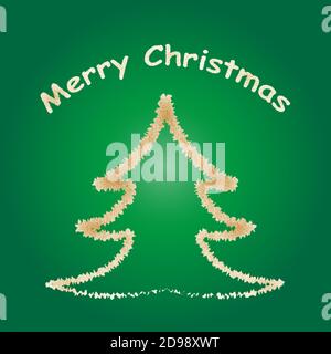 Grußkarte mit golden glitzerndem Weihnachtsbaum auf gradient grün Hintergrund Stock Vektor