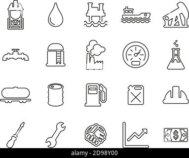 Oil Industry Oder Offshore Oil Platform Icons Black & White Thin Line Set Groß Stock Vektor