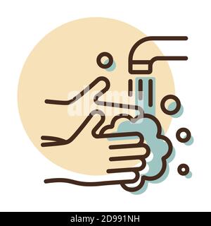 Waschen von Händen mit Seife, um Viren und Bakterien Vektor-Symbol zu verhindern. Coronavirus. Graph Symbol für medizinische Website und Apps Design, Logo, App, UI Stock Vektor