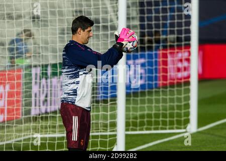 Madrid, Spanien. November 2020. Thibaut Courtois von Real Madrid während der UEFA Champions League, Fußballspiel zwischen Real Madrid Club de Futbol und Inter de Milan im Alfredo Di Stefano Stadion am 3. November 2020 in Madrid, Spanien gespielt. Quelle: CORDON PRESS/Alamy Live News Stockfoto