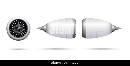 Realistische Turbo-Jet-Motor des Flugzeugs isoliert auf weißem Hintergrund, Vektor-Illustration Stock Vektor