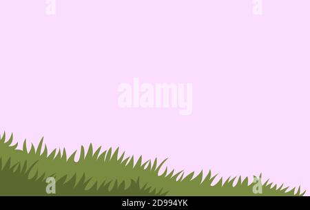 Gras auf dem Feld gegen den Himmel. Grünes Feld gegen einen rosa Himmel. Banner mit Platz für Text. Vektor-Cartoon-Illustration für Hintergrund. Stock Vektor