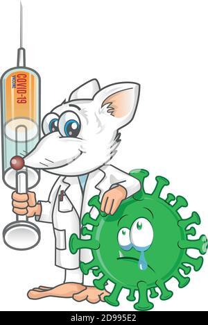 Rat Lab Mascot Kampf gegen covid 19 Coronavirus Stock Vektor