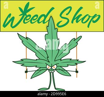 Marihuana-Shop. Logos mit Hanf Blätter und Raucher-Geräte. vektor-Illustration Stock Vektor