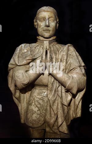 Estatua orante de Pedro I de Castilla (1334–1369) Betende Statue von Peter I. von Kastilien, 1334–1369) Spanien, Spanisch. (Peter I. von Kastilien als grausame oder die Gerechten bekannt, war der König von Kastilien und León von 1350 bis 1369.) Stockfoto