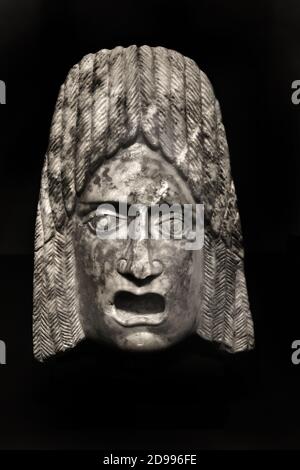 Tragische Maske, 1.-2. Jahrhundert n. Chr. Marmor. Von Banuelos (Provinz Avila, Kastilien und Leon, Madrid, Archäologisches Nationalmuseum, Spanien, Stockfoto