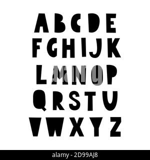 Alphabet im skandinavischen Stil. Schriftart für Kinder. Schwarzer Buchstabe. Abbildung Stock Vektor